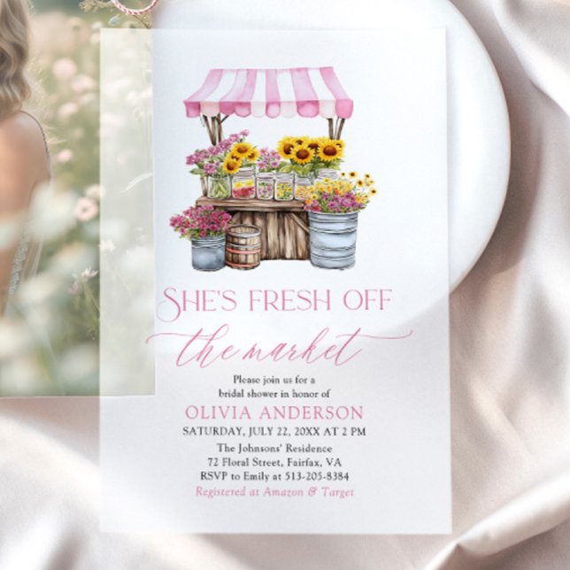 Fresh Off The Market Farmers Market Bridal Shower Vellum Invitations (Watercolor Fresh Off The Market Farmers Market Bridal Shower Vellum Invitations)