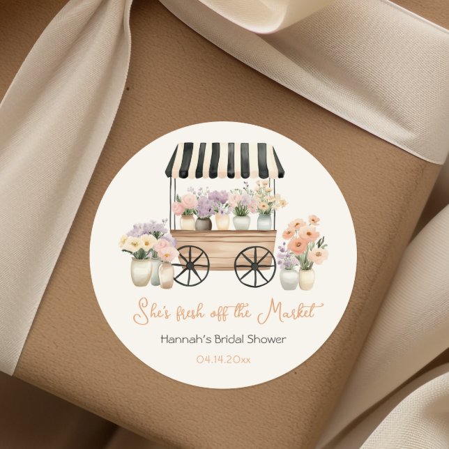 Fresh Off The Market Floral Bridal Shower  Classic Round Sticker (Creator Uploaded)