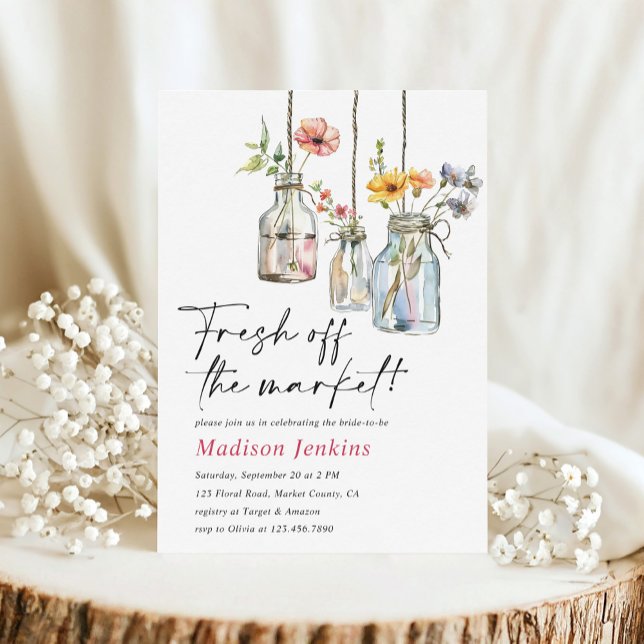 Fresh Off The Market Floral Jar Bridal Shower Invitation (Creator Uploaded)