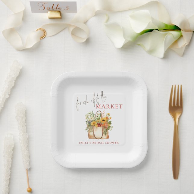Fresh off the Market Florals Name Bridal Shower Paper Plate (Wedding)