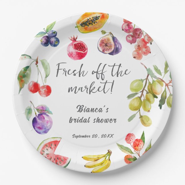Fresh Off The Market Fruits Bridal Shower Welcome Paper Plate (Front)