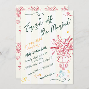 Fresh Off The Market Fun Hand Drawn Bridal Shower Invitation