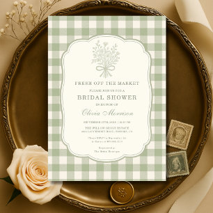 Fresh Off the Market Gingham Bridal Shower Invitation