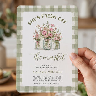 Fresh Off The Market Gingham Floral Bridal Shower Invitation