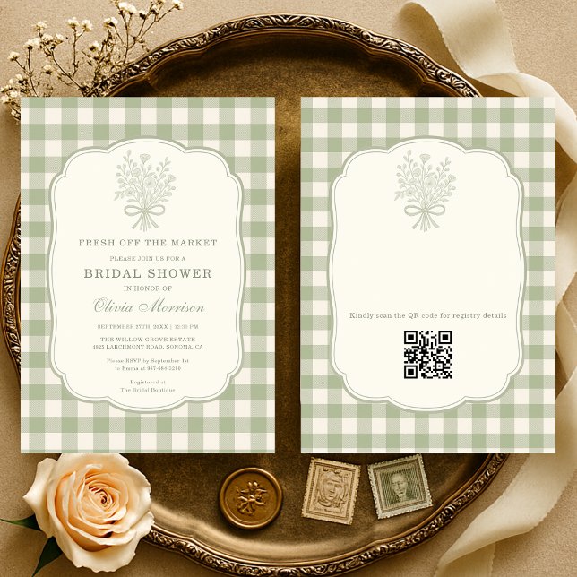 Fresh Off the Market Gingham QR Code Invitation (Creator Uploaded)