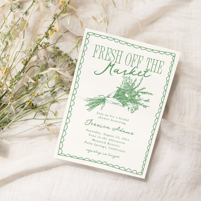 Fresh Off the Market Green Bridal Shower Invitation (Creator Uploaded)