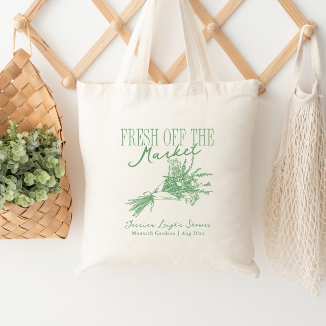 Fresh Off the Market Green Bridal Shower Tote Bag (Creator Uploaded)