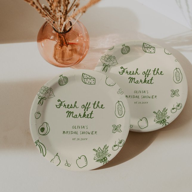 Fresh Off The Market Green Hand Drawn  Paper Plate (Creator Uploaded)