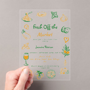 Fresh Off The Market Hand Drawn  Bridal Shower Acrylic Invitations