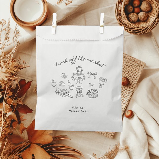 Fresh Off the Market Hand-drawn Bridal Shower Favour Bags (Fresh off the market Bridal Shower Favor Bags)