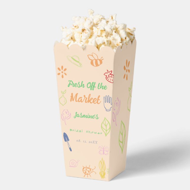 Fresh Off The Market Hand Drawn Bridal Shower Favour Box (Popped)
