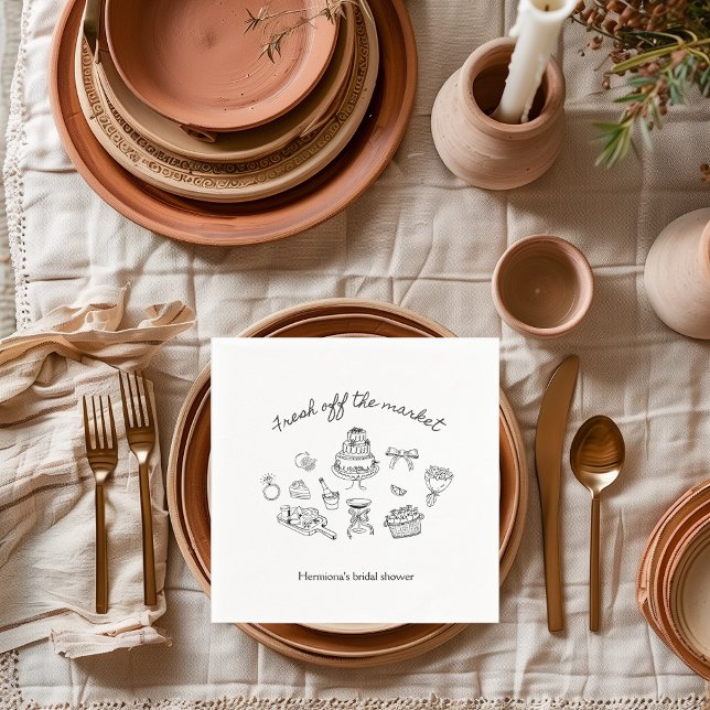 Fresh Off the Market Hand-drawn Bridal Shower Napkin (fresh off the market bridal shower napkin)