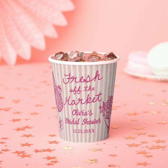 Fresh Off The Market Hand Drawn Bridal Shower Paper Cups (Insitu)