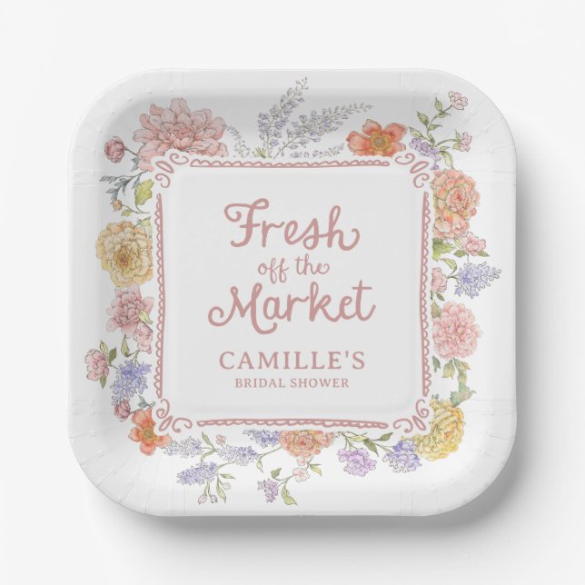 Fresh off the Market Hand Drawn Bridal Shower  Paper Plate (Front)