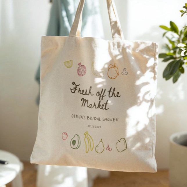 Fresh Off The Market Hand Drawn Bridal Shower Tote Bag (Creator Uploaded)