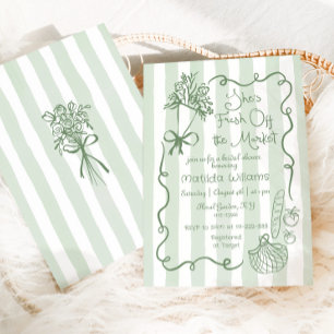 Fresh Off the Market Hand drawn Sage Bridal Shower Invitation