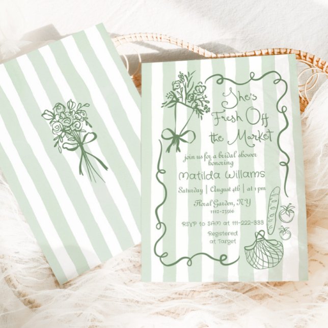 Fresh Off the Market Hand drawn Sage Bridal Shower Invitation (Creator Uploaded)