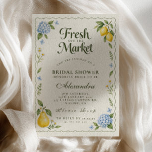 Fresh Off the Market Lemon Hydrangea Bridal Shower Invitation