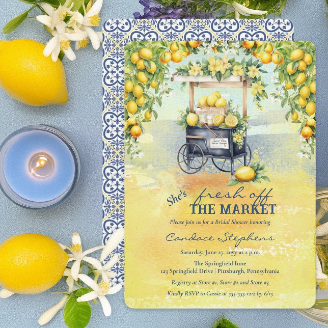 Fresh Off The Market Lemon Stand Bridal Shower Invitation (Fresh Off the Market Mediterranean Lemon Stand Bridal Shower Invitation - Print | Digital Download)