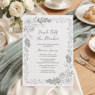 Fresh Off The Market Line Art Rose Bridal Invitation