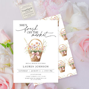 Fresh Off The Market Pink Flowers Bridal Shower Invitation