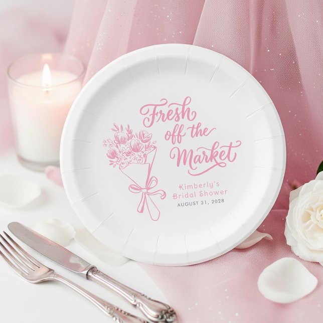 Fresh Off The Market Pink Garden Bridal Shower Paper Plate (Fresh Off The Market Pink Floral Whimsical Bridal Shower Plates)