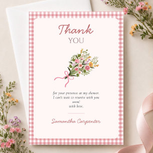 Fresh off the market pink gingham bridal shower thank you card