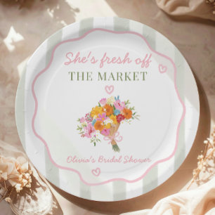 Fresh Off the Market Pink Green Bridal Shower  Paper Plate