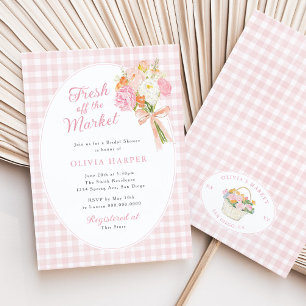 Fresh Off The Market Preppy Pink Bridal Shower Invitation