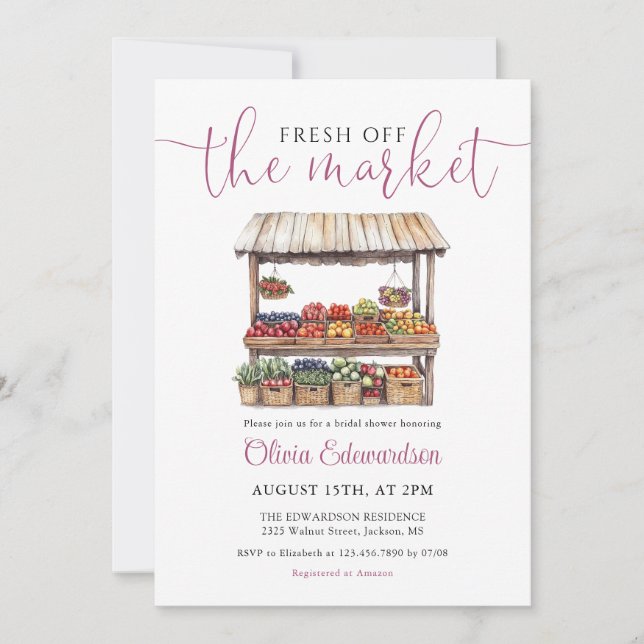 Fresh Off The Market QR Code Bridal Shower Invitation (Front)