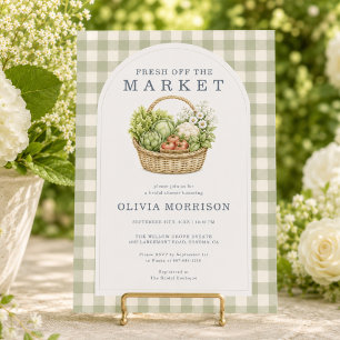 Fresh Off the Market Sage Gingham Bridal Shower Invitation