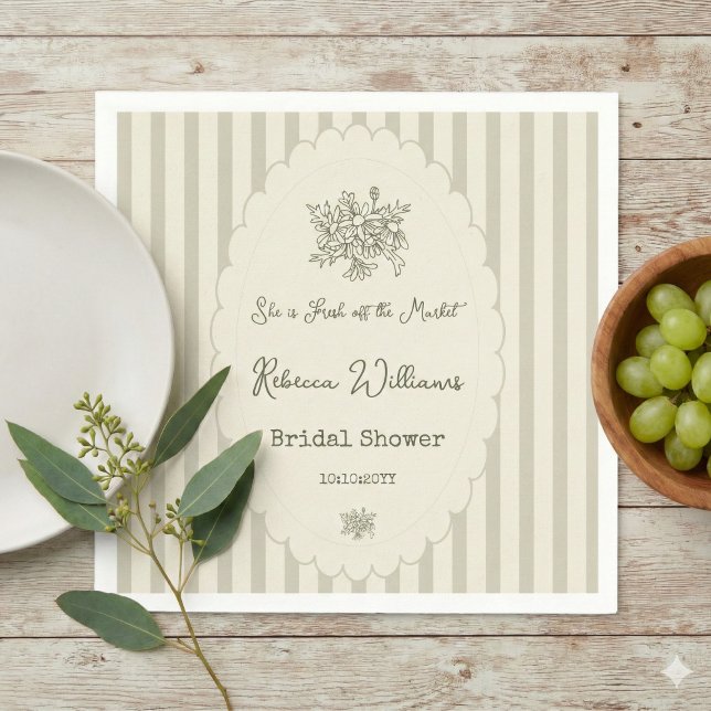 Fresh off the Market Sage Green Bridal Shower Napkin (Creator Uploaded)
