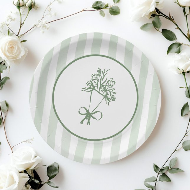 Fresh Off the Market Sage green whimsical Bouquet Paper Plate (Creator Uploaded)