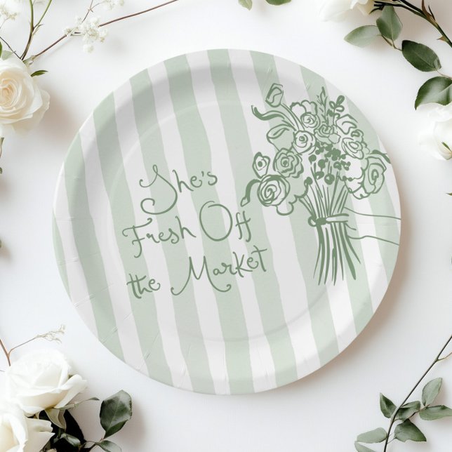 Fresh Off the Market Sage green whimsical Bouquet Paper Plate (Creator Uploaded)