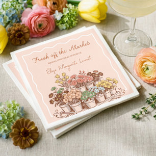 Fresh Off The Market Sketch Floral Bridal Shower Napkin