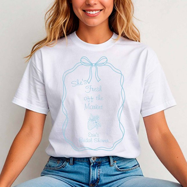 Fresh off the Market Strawberry Coquette Lt Blue   T-Shirt (Fresh off the Market Coquette Light Blue Print)