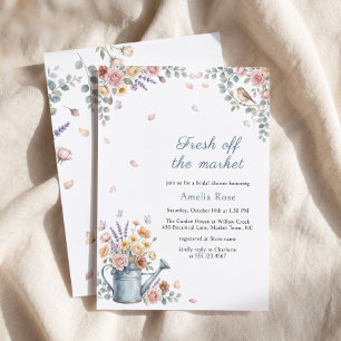 Fresh Off The Market Watering Can Bridal Shower Invitation