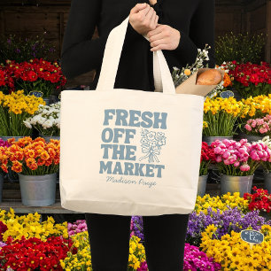 Fresh Off the Market Whimsical Blue Bridal Shower Large Tote Bag