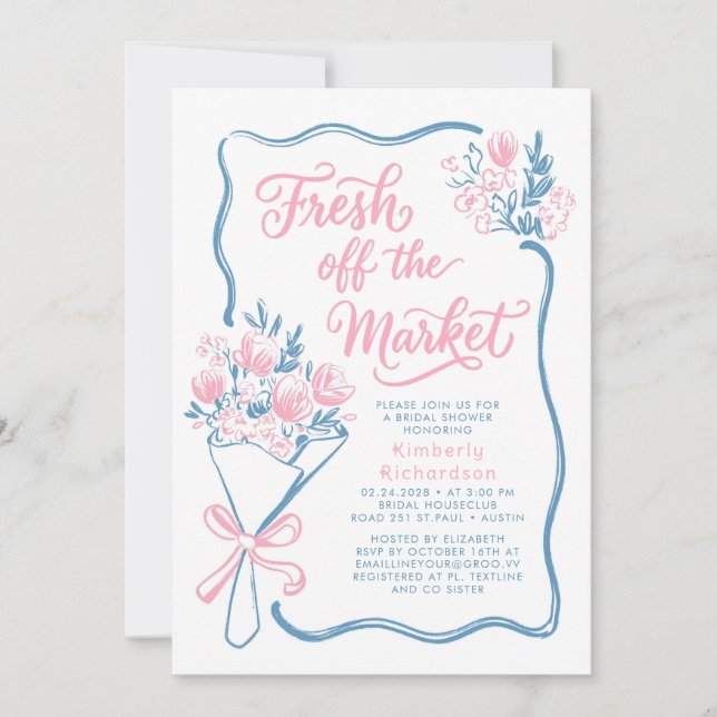 Fresh Off The Market Whimsical Bridal Shower Invitation (Front)