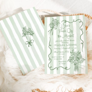 Fresh Off the Market Whimsical Sage Bridal Shower Invitation