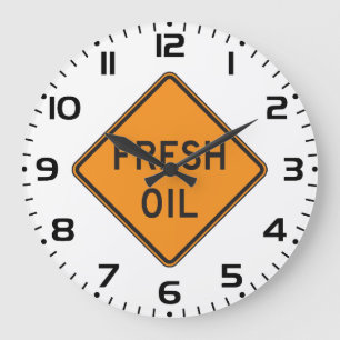 Fresh Oil Road Warning Sign Large Clock