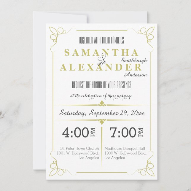 Fresh Olive Green Art Deco Wedding Invitation (Front)