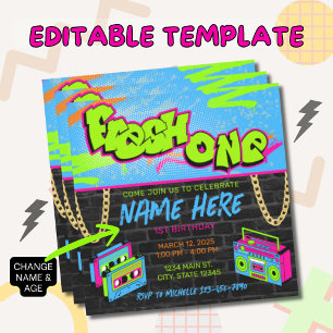 Fresh One 1st Birthday 90s Theme Birthday Invitation