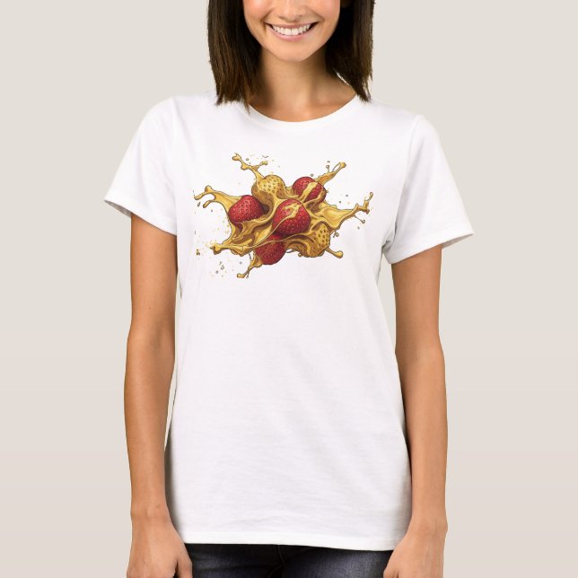 Fresh Orange Abstract Strawberries Creative Print T-Shirt (Front)