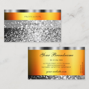 Fresh Orange and Silver Sparkling Glitter Elegant Business Card