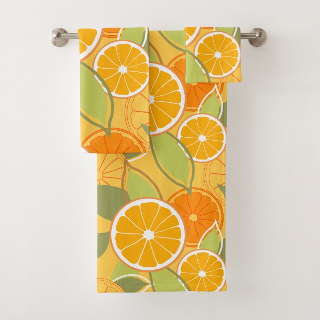 Fresh Orange Citrus Graphic Pattern Bath Towel Set (Insitu)