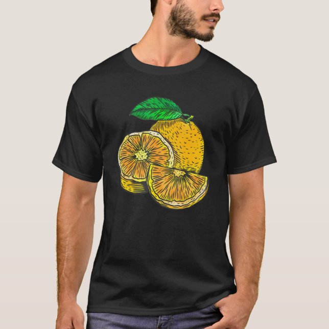 Fresh Orange Fruit Illustration T-Shirt (Front)