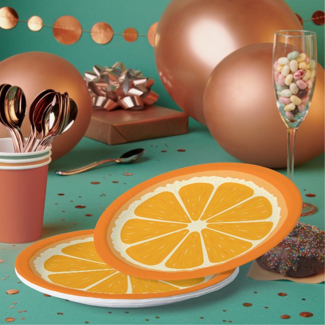 Fresh Orange Fruit Juicy Lemon Juice Illustration Paper Plate (Multi)