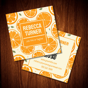 Fresh Orange Slice Pattern, Bright Citrus, QR Code Square Business Card