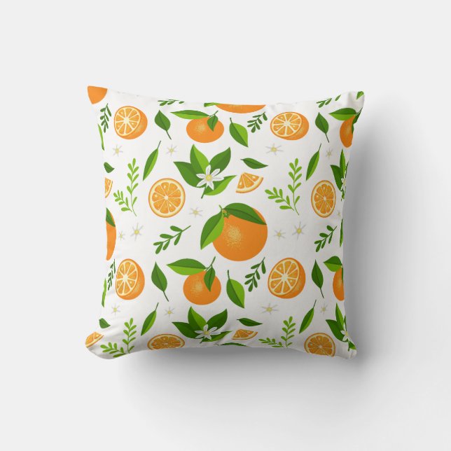 Fresh oranges with flowers and leaves cushion (Front)